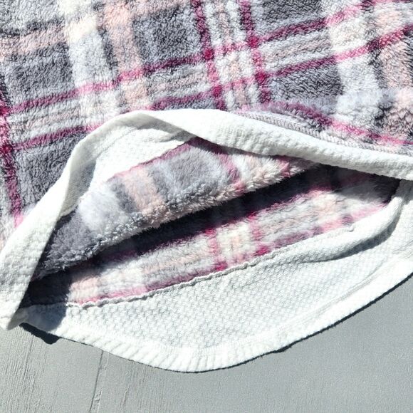 Aqua Women Gray/Ivory Plaid Cozy Hoodie & Thermal Pants Lounge Set Size XL - Picture 4 of 8